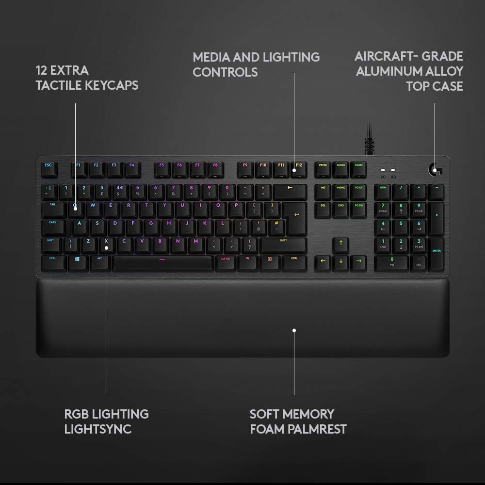 Logitech G513 Carbon LIGHTSYNC RGB Mechanical Gaming Keyboard with GX Blue Switches - Clicky - Used Like New
