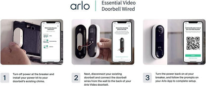 Arlo Essential Wired Video Doorbell Black  - AVD1001B Refurbished