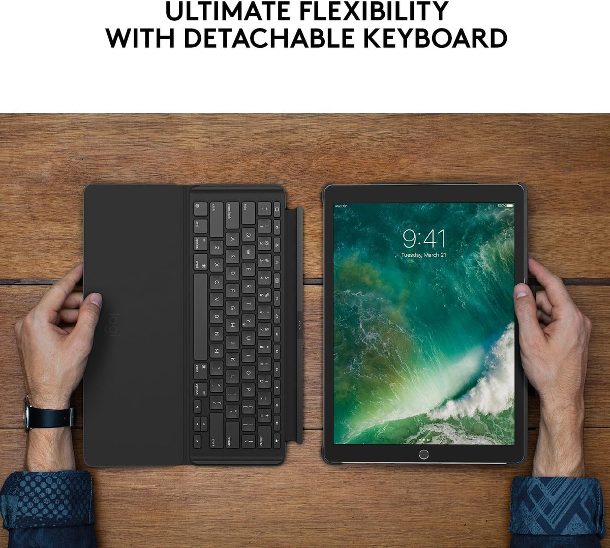 Logitech iPad Pro 12.9 inch Keyboard Case | SLIM COMBO with Detachable, Backlit, Wireless Keyboard and Smart Connector - New